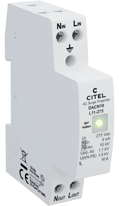 Устройство защиты от импульсных перенапряжений Citel DACN10-L11-275 (70112021), тип 2 (или 3), моноблочный