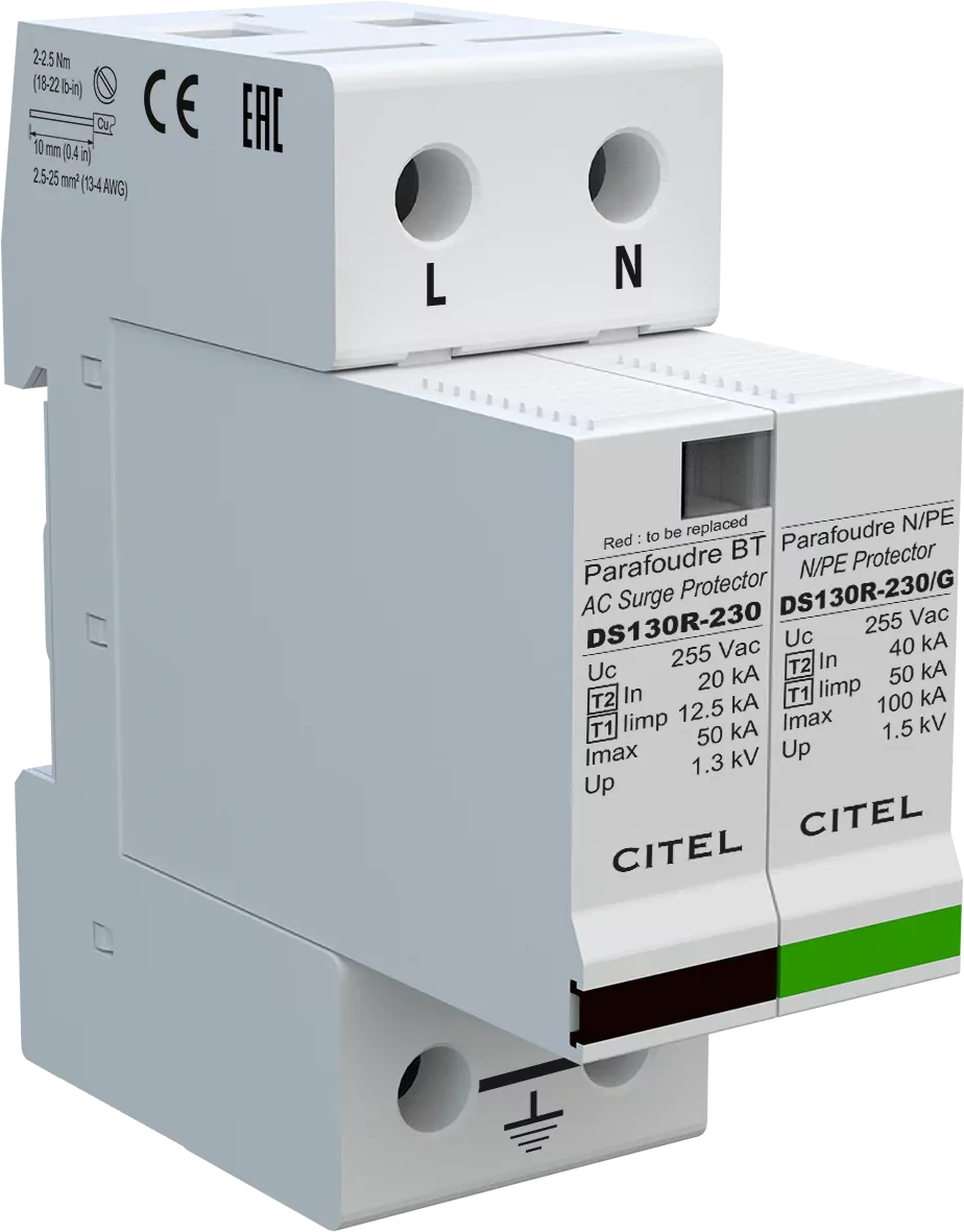 Устройство защиты от импульсных перенапряжений Citel DS132R-230/G (571522), тип 1+2