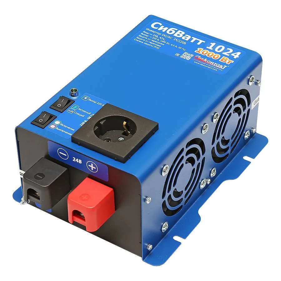 Инвертор СибКонтакт СибВатт 1024, DC/AC, 24/220В, 1000 Вт