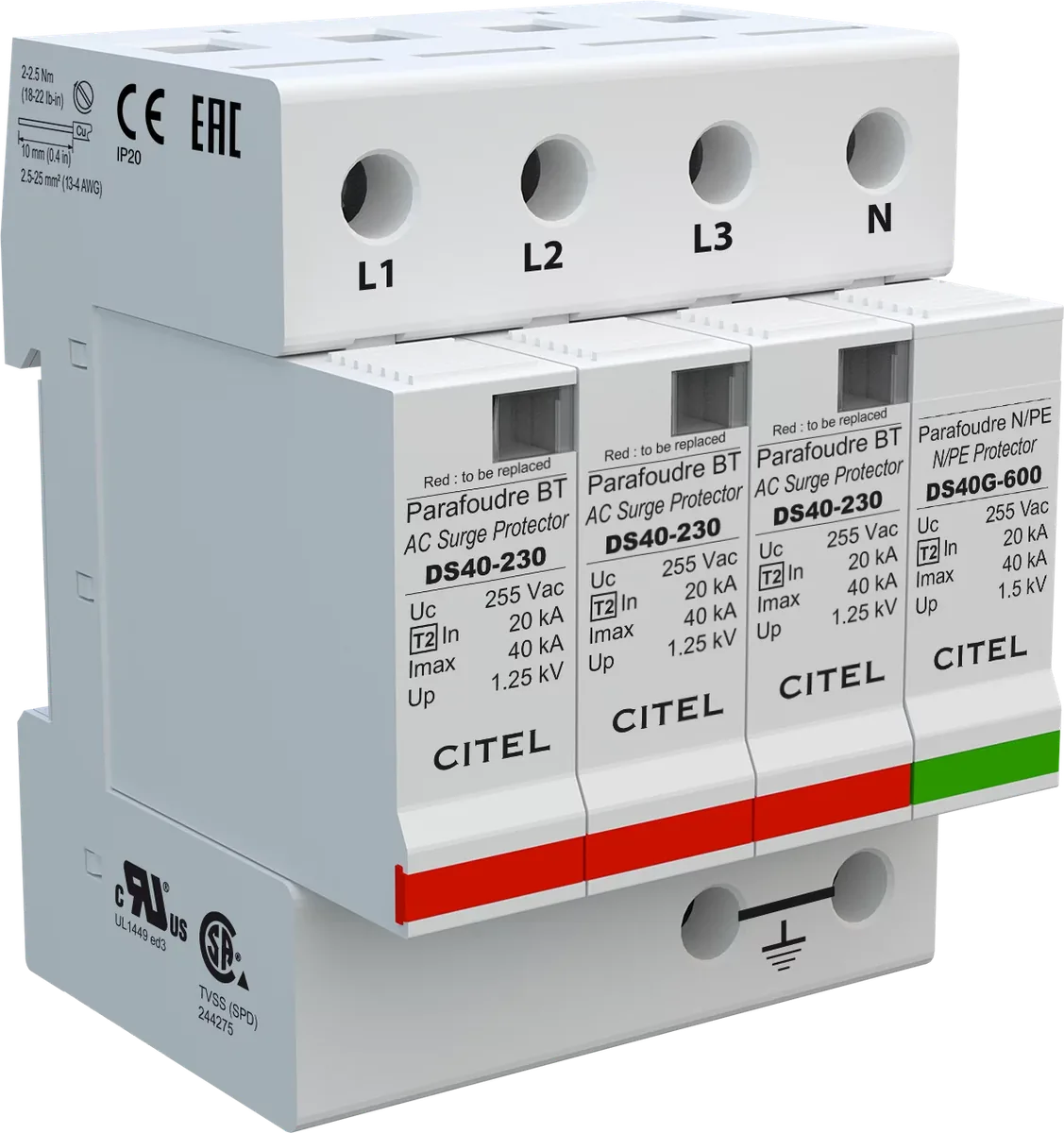 Устройство защиты от импульсных перенапряжений Citel DS44-230/G (461512), тип 2