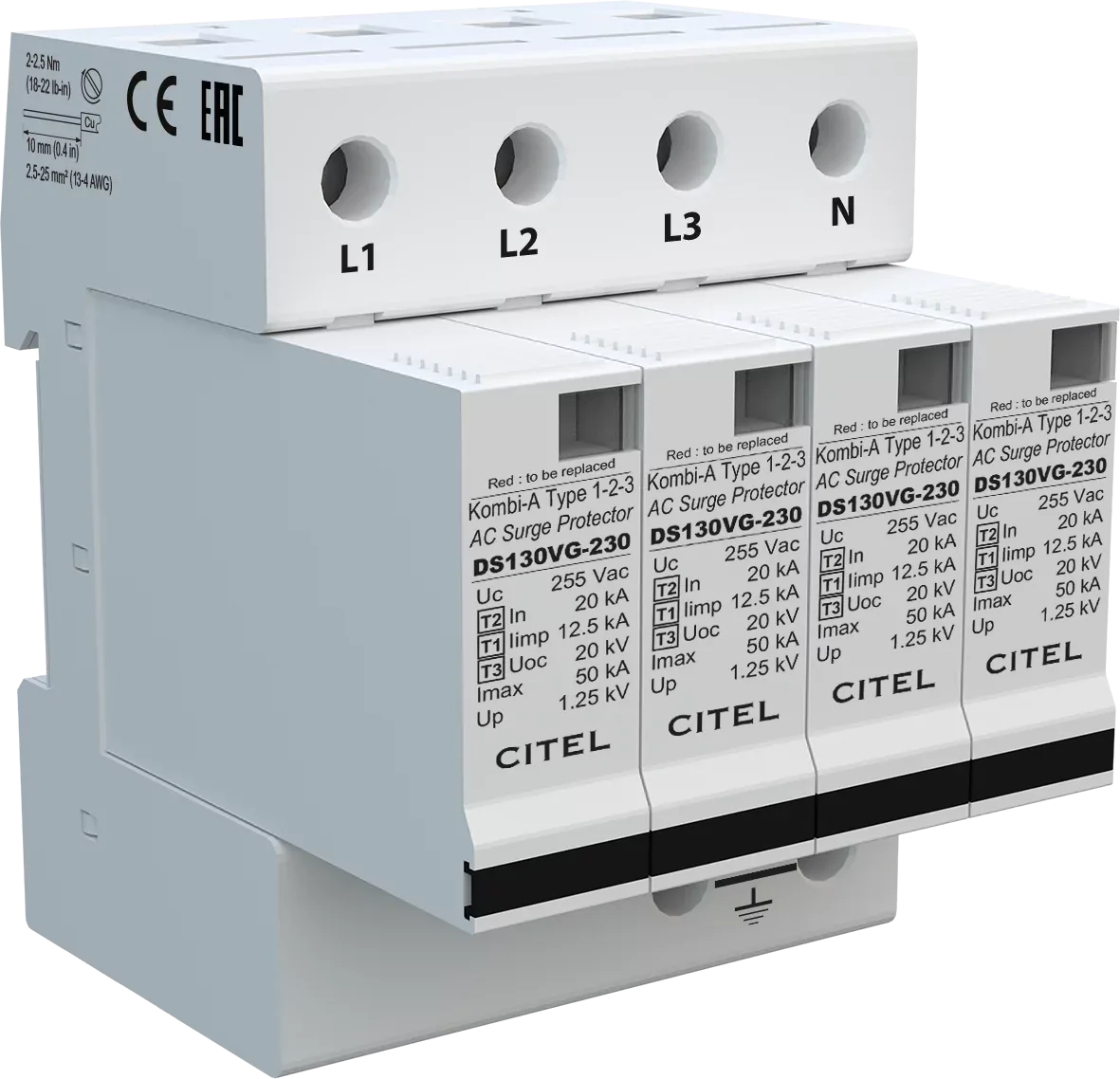 Устройство защиты от импульсных перенапряжений Citel DS134VG-230 (571554), тип 1+2+3