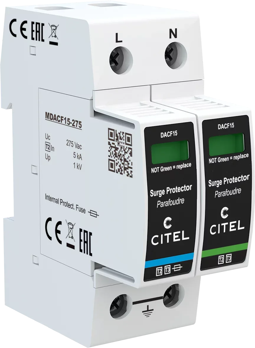 Устройство защиты от импульсных перенапряжений Citel DACF15-11-275 (821310232), тип 2, встроенный предохранитель